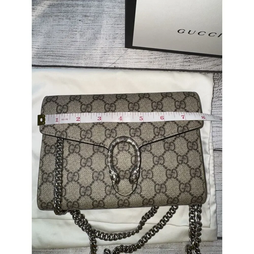 GUCCI DIONYSUS SUPREME WALLET ON CHAIN Crossbody Canvas Black Interior Purse - Picture 9 of 11